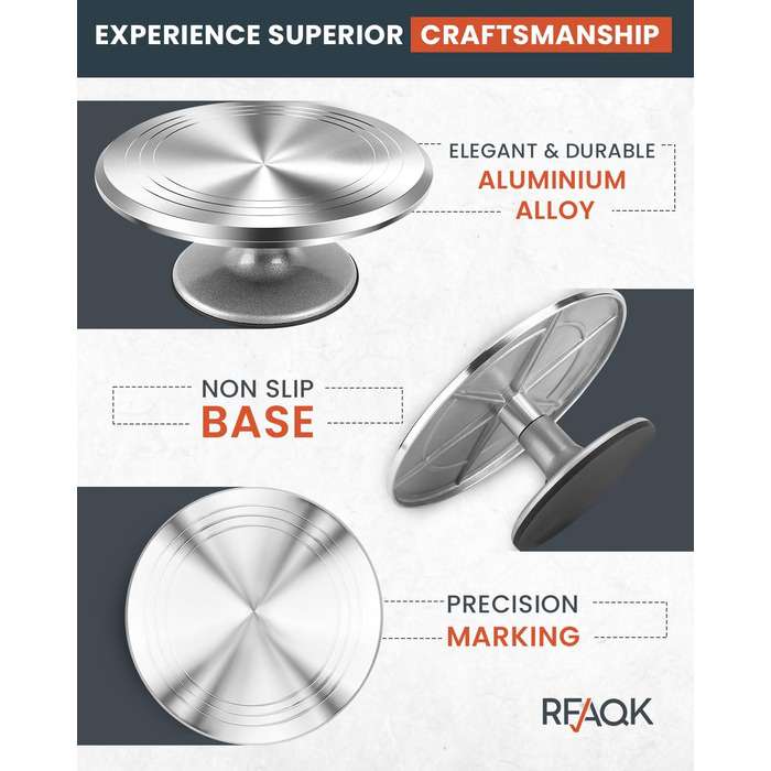 Набір для випічки тортів RFAQK 50-в-1: обертовий стіл, 12 підставок, цукрове декорування, вирівнювач 31.5 см