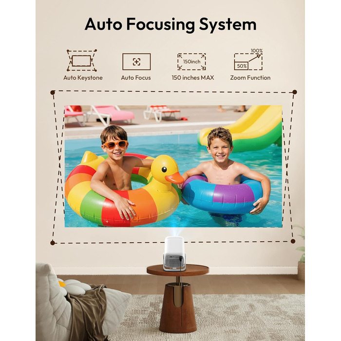 Портативний проєктор N5 1080P з WiFi та Bluetooth, сумісний з Netflix, обертовий на 135°, автоматична корекція трапецеїдальних спотворень, фільтр від пилу