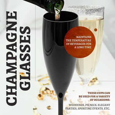 DOJA Barcelona: Набір з 6 склянок для шампанського, 60 мл, чорний полікарбонат, багаторазові | 195x68x2 мм