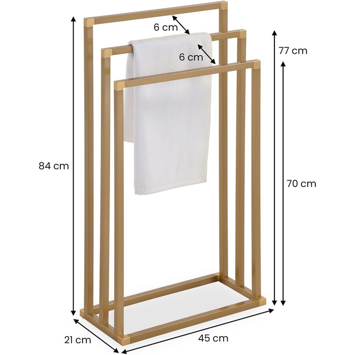 Підставка для рушників KUNO, позолочена, з 3 полицями, металева - самостійна, для ванної кімнати