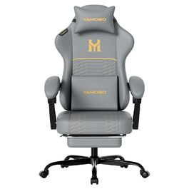 Геймерське крісло Ergonomisch з підлокітниками, підставкою для ніг, подушкою для попереку та голови, регульованою висотою, оббивка PU, сірий колір P-grey