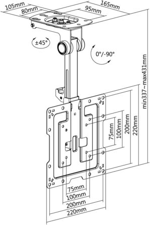 Кронштейн для телевізора Premium CM422M на похилу стелю до 43 дюймів, регульований кут нахилу до 105°, VESA 200x200, вантажопідйомність до 20 кг