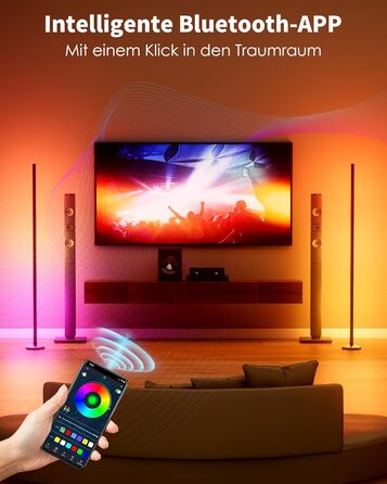 LED-підлогова лампа WISIMMALL з RGBIC підсвічуванням, 170 см, диммування, керування пультом/додаток, 16 млн кольорів, 300 режимів, музичний синхронізатор для вітальні, спальні, ігрової кімнати