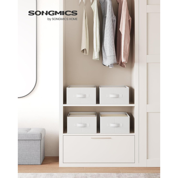 SONGMICS Set of 4 Drawer Organizers, 6 Compartments, Closet Organizer, Foldable, Clothes Organizer, 41.5 x 30.8 x 17.8 cm, for Pants, Clothing, URUS009G04 (Classic White)