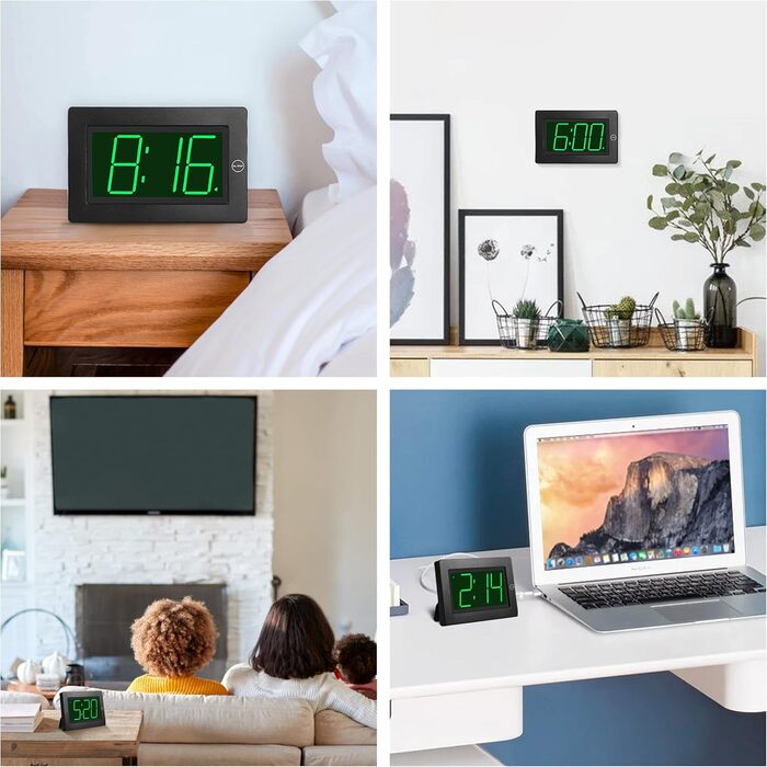 KWANWA Alarm Clock, 8-Inch Large Screen, Digital Battery-Powered Alarm Clock, Automatic Dimming Mode, Large Tick-Free Wall Clock, Table Clock for Bedroom, Office, Living Room, Seniors, 12-Hour Mode