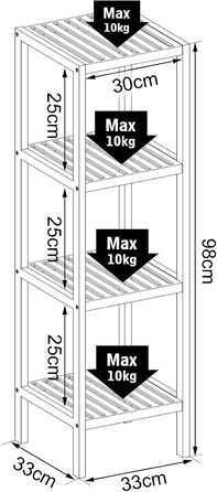 Dibea Bathroom Shelf with 4 Shelves, Living Room Shelf, Standing Shelf, Bamboo Shelf, Bathroom Shelf, Book Shelf, Corner Shelf, Kitchen Shelf, 33x33x98 cm, natural/white
