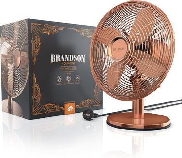 Настільний вентилятор Brandson з мідним дизайном: 3 швидкості, осциляція 80°, кут нахилу 40°, металевий корпус