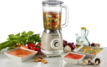 Vintage Ariete 583 Glass Mixer, Retro Multi-Function Mixer with 4 Blades, 4 Speeds + Pulse Function, Ice-Crusher Function, 1.5 Liter Capacity, 1000W, Beige Beige Single