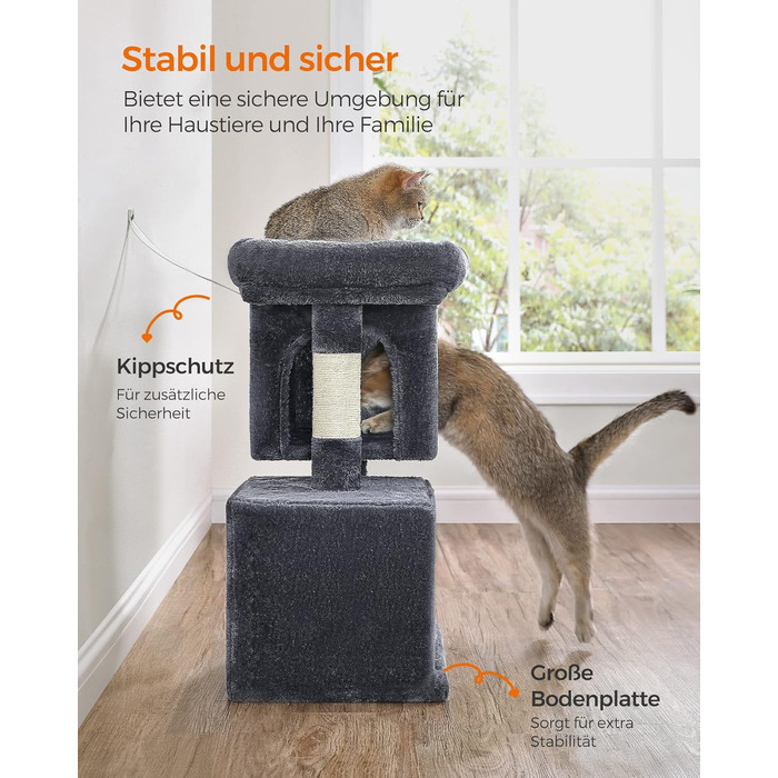 Драбина для котів Feandrea, 67 см, сірий, для кошенят до 3 кг, з великою платформою та сизалевими стовпами, PCT611W01