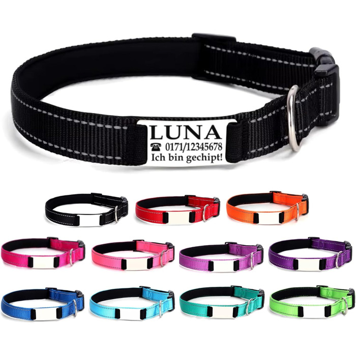 Персоналізований нашийник для собак, з іменем, для маленьких собак, 25-40 см, світловідбиваючий (чорний, S)