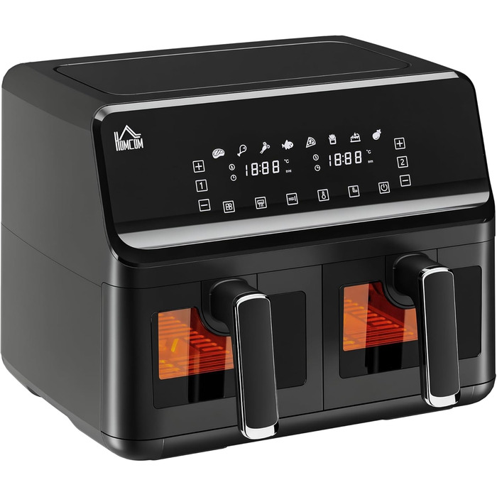 Фритюрниця HOMCOM з двома зонами, 8 л, 2500 Вт, 8 програм, антипригарне покриття, чорна
