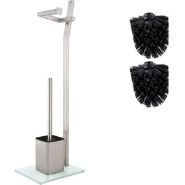 Набір для ванної кімнати WC-Garnitur з тримачем для туалетного паперу, хромований, без свердління, нержавіюча сталь, скляний підстав, 32x20x70 см, легка установка, 1 та 2 змінні щітки для унітазу