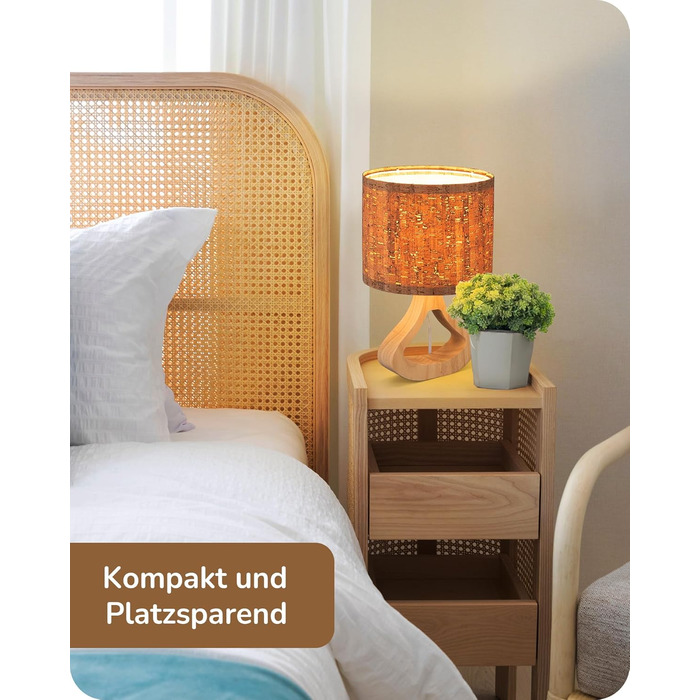 EDISHINE Дерев'яна Настільна Лампа з абажуром з льону, E27, для вітальні, спальні, в стилі кантрі [Енергоклас F], колір: корічневий