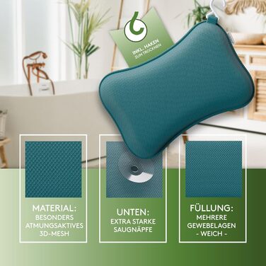 Преміум подушка для ванни Petrol - зручна підтримка голови та шиї. Подушка для ванни з присосками, аксесуар для спа-процедур. Якісна подушка для ванни.