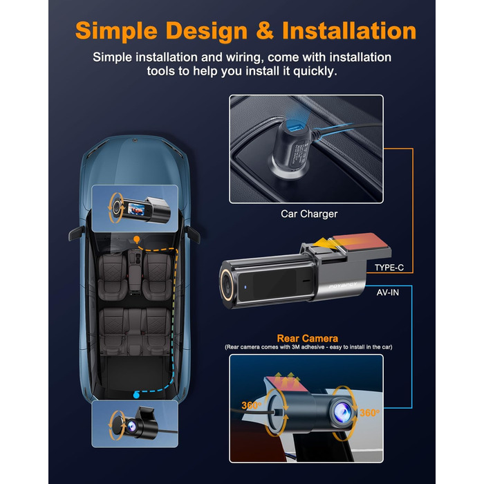 Відеореєстратор Auto Dashcam 4K WiFi з SD 64GB, 360° обертання, CPL, Super Night Vision, WDR, 170° та G-Sensor