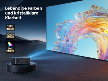 Смарт-проектор Toptro 4K Home Cinema, 1500 ANSI люмен, Full HD 1080p, Netflix, Dolby Audio, двосторонній Bluetooth, WiFi, AI-автофокус та корекція трапеції, для дому та вулиці, чорний