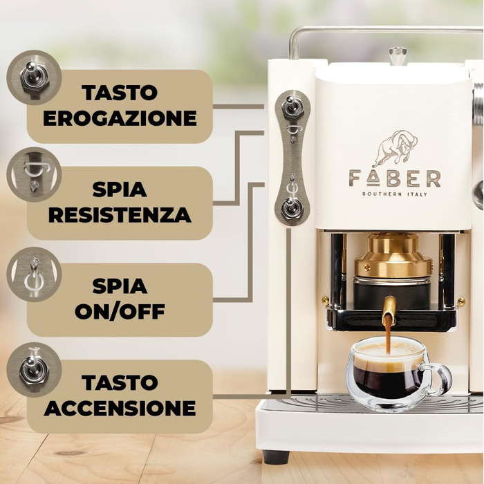 Кавова машина FABER Pro Mini Deluxe для ESE-подушечок 44 мм, хром, латунний прес, Pure White