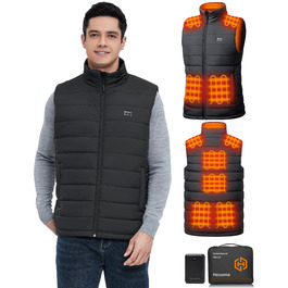 Електрична грійна жилетка для чоловіків з Powerbank 16000mAh 7.4V, 9 зон нагріву, для катання на лижах, активного відпочинку, велосипедної їзди, XXL, чорний