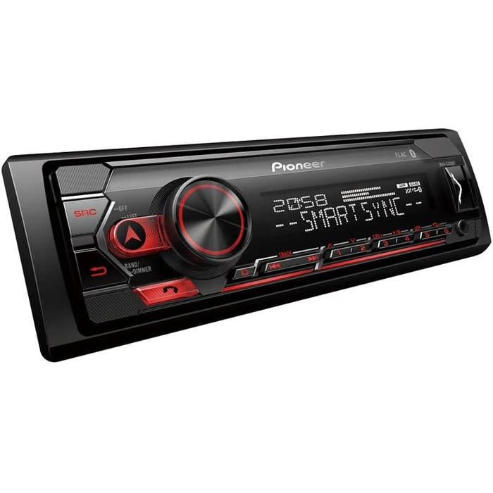 Автомагнітола Pioneer MVH-S320BT 1DIN з Bluetooth, USB, AUX, RDS, німецьке меню, чорна/червона, напівглибока установка, Smart Sync, гучний зв'язок
