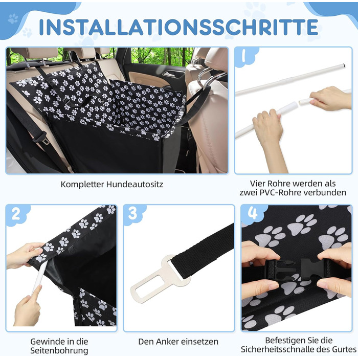 Захисна накидка на автосидіння для собак, водовідштовхувальна, з кріпленням для безпечного транспортування, 57x57x33 см