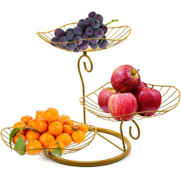 Етажерка для фруктів Evomosa з 3 ярусами: стильна та містка підставка для фруктів, снеків, золотава