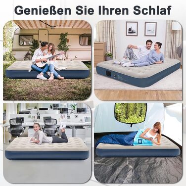 Надувне ліжко для двох осіб з електричним насосом, самонадувна, 198x152x25 см, блакитний колір