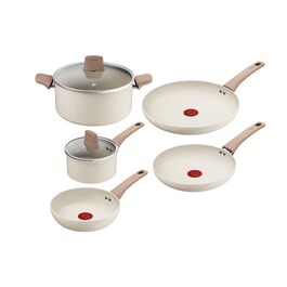 Набір посуду Tefal Mineralia+ Stone White On, 7 предметів, антипригарне покриття, Thermo-Signal, для всіх типів плит, білий, G199S544
