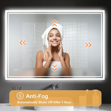 LED дзеркало для ванної кімнати з підсвічуванням 60 x 80 см – антизапар, 3 кольори, регулювання яскравості, подвійний сенсорний вимикач, функція збереження налаштувань при відключенні електроенергії, монтаж горизонтально/вертикально, квадратна форма.
