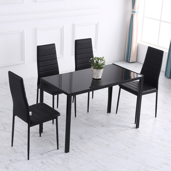 HOMCOM LED Dining Table Kitchen Table for 4 People, Tempered Glass & Metal, Black, 120x60x75cm, modern & stylish
