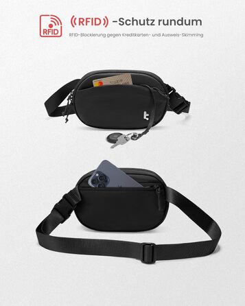 tomtoc жіноча поясна сумка-слінг з RFID захистом, 1.5 л, для подорожей, повсякденного використання, фестивалів, спорту, хайкінгу, зелена (чорна)