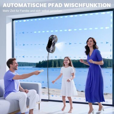 Робот для миття вікон Fensterputzroboter 6000Pa, електричний, з подвійною спіраллю, 3 режими, інтелектуальна навігація, розпізнавання країв, 10 серветок