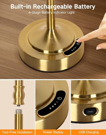 OUTON Настільна лампа 2 шт. Бездротова, диммер, 3 кольори світла, 4000mAh, USB-C, 60 годин роботи, акумуляторна, золота для спальні, вітальні, їдальні