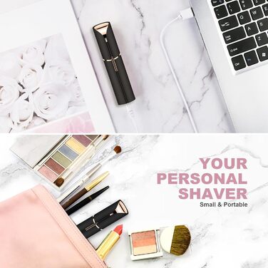 Електричний пристрій для видалення волосся з обличчя URAQT для жінок, USB, безболісний, тример для тіла та обличчя, LED-підсвічування, рожеве золото (чорний)