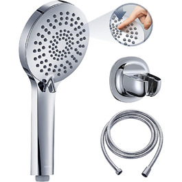 Showerhead Set, 3 Functions, Liquid Silicone - Showerhead Set with Hose and Holder, High Pressure and Water-Saving, Universal with G1/2 inch Connection, Chrome Showerhead for All Family Members