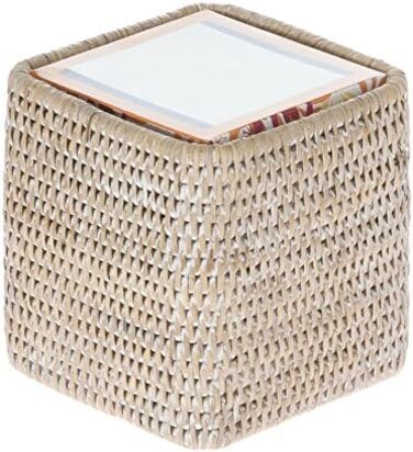 Kouboo La Jolla Rattan Square Tissue Box Cover, White Wash, Wicker, 13.97 x 13.97 x 14.61 cm