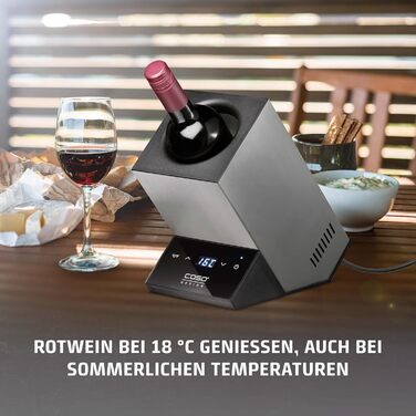 CASO WineCase One Black - Single Bottle Wine Cooler with Stainless Steel Housing