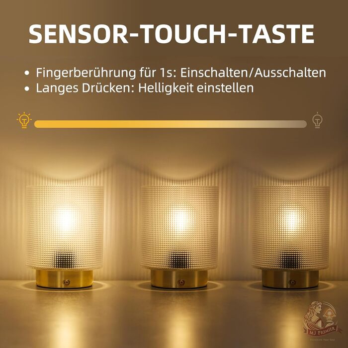 Бездротова настільна лампа з таймером, вінтажний дизайн, LED, скло, для дому та вулиці, диммування, сірий колір, розмір L