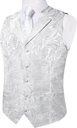 Набір краватка, жилет, нагрудна хустинка, запонки та лапільєрний шпилька Dibangu для весілля та свят (7 шт., шовк, Paisley)