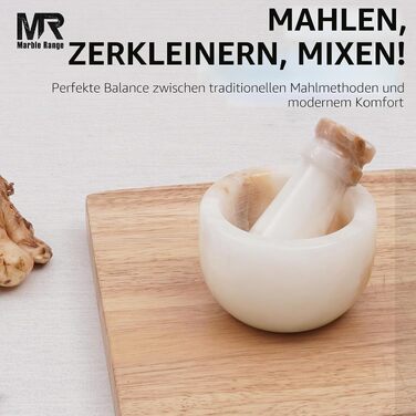Ступка з товкачем з натурального білого мармуру (White Onyx), 7.6 см — ручна млинова ступка для часнику, спецій та трав, кухонний аксесуар