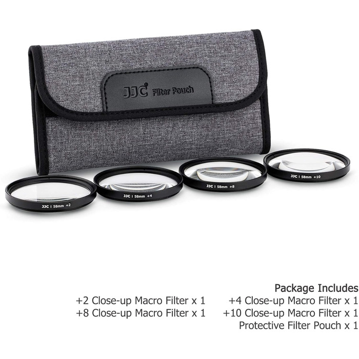 Набір макрофільтрів JJC 58 мм (+2, +4, +8, +10) для Canon EOS 90D 80D 5DII 5DIII 60D 70D та інші камери з об'єктивом 58 мм + чохол для фільтрів