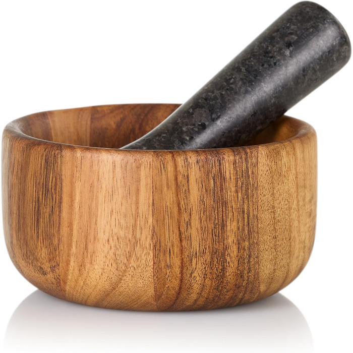 Набір для стукання спецій AdHoc MO42 з гранітним пестиком | Дерево акації та граніт | Ø 13 см
