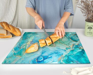 Скляна дошка для нарізання 40x30 см – гігієнічна скляна дошка з загартованого скла, стійка до високих температур, подряпин та ковзання – скляна плита для кухні, чорна мармурова текстура (Design 09, 50Ш x 40Г см)