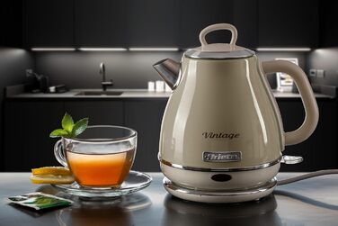 Електричний чайник Ariete Vintage 2868, Бежевий, 1 літр, 1600W, з бездротовим основанням, автоматичне відключення, нержавіюча сталь