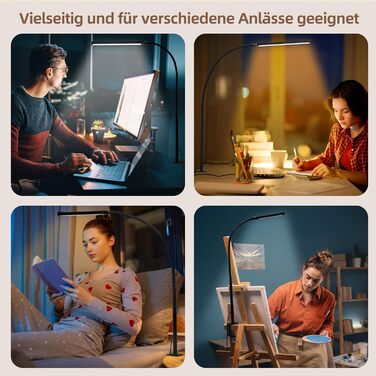 LED лампа для столу з кріпленням, регульована світлодіодна лампа з 3 кольорами та 10 рівнями яскравості, захищає зір, лампа для роботи, чорна