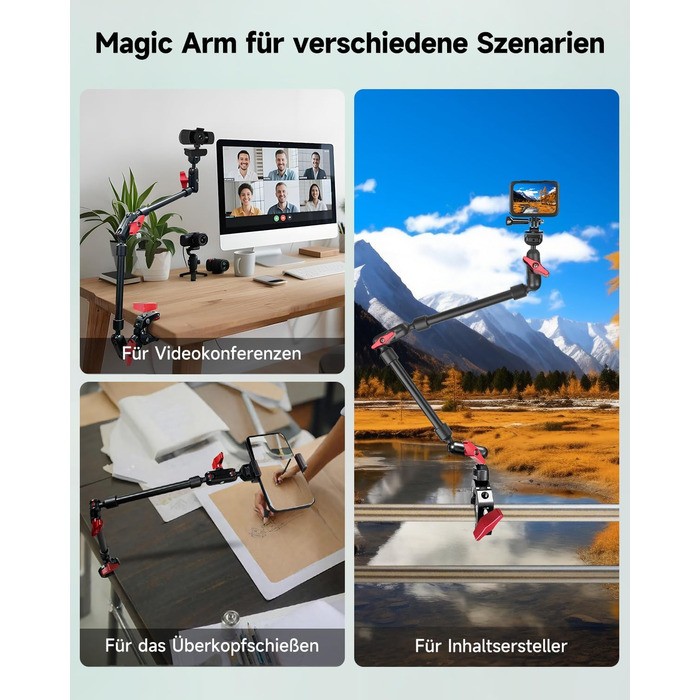 Гнучкий кріплення для камери з супер-зажимом Magic Arm, 56 см, 360° - чорно-червоний