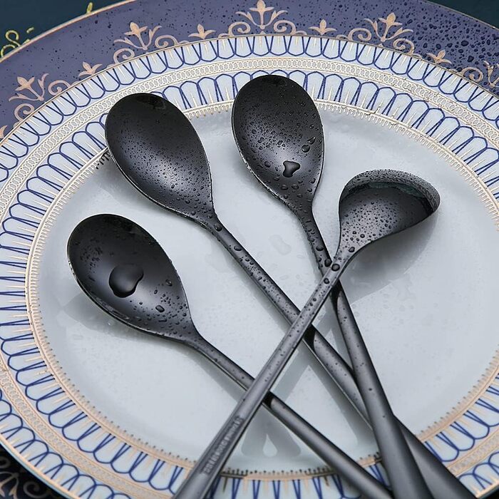 Набір ложок HOMQUEN (6 шт.) з нержавіючої сталі, чорного кольору: для кави, коктейлів, чаю та морозива