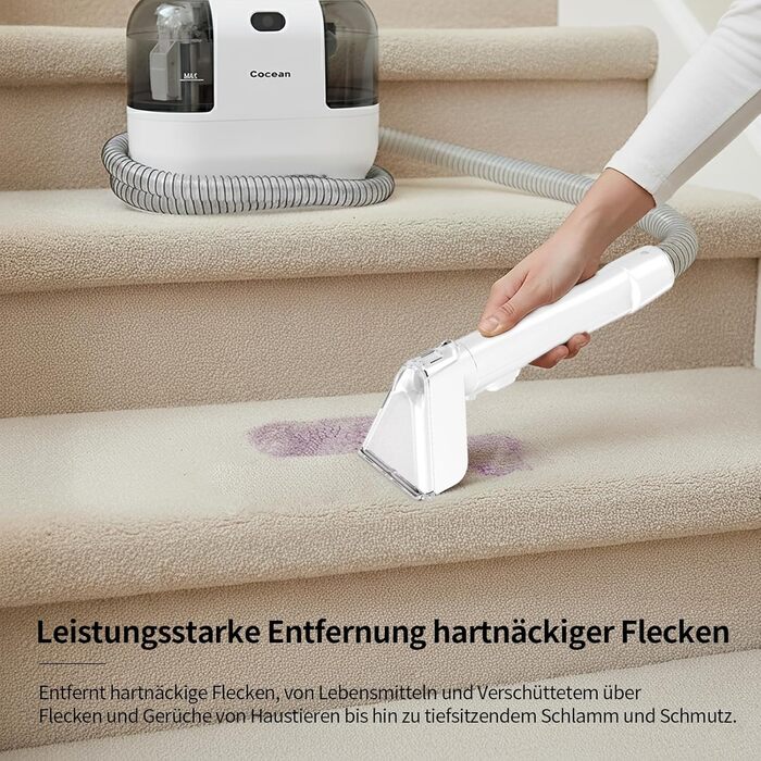 COCEAN Попиховий пилосос, мийка килимів, волого-сухий пилосос, 18Kpa для м'яких меблів, килимів, автосидінь та диванів, білий