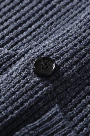 Чоловічий в'язаний светр з коміром-шарфом, візерунок коси, ґудзикова застібка, мериносова вовна, сучасний класичний стиль (S, темно-синій)