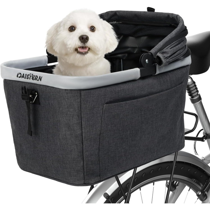 Кошик для велосипеда для собак до 12 кг з металевим каркасом, швидкознімний кріплення, сітчасте вікно, м'яке сидіння, світловідбиваючі смуги, складаний, для міських велосипедів