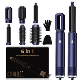 Мультистайлер для волосся 6-в-1 Pro: фен, плойка, щітка, випрямляч, Airflow, подарунок для жінок (Темно-синій)